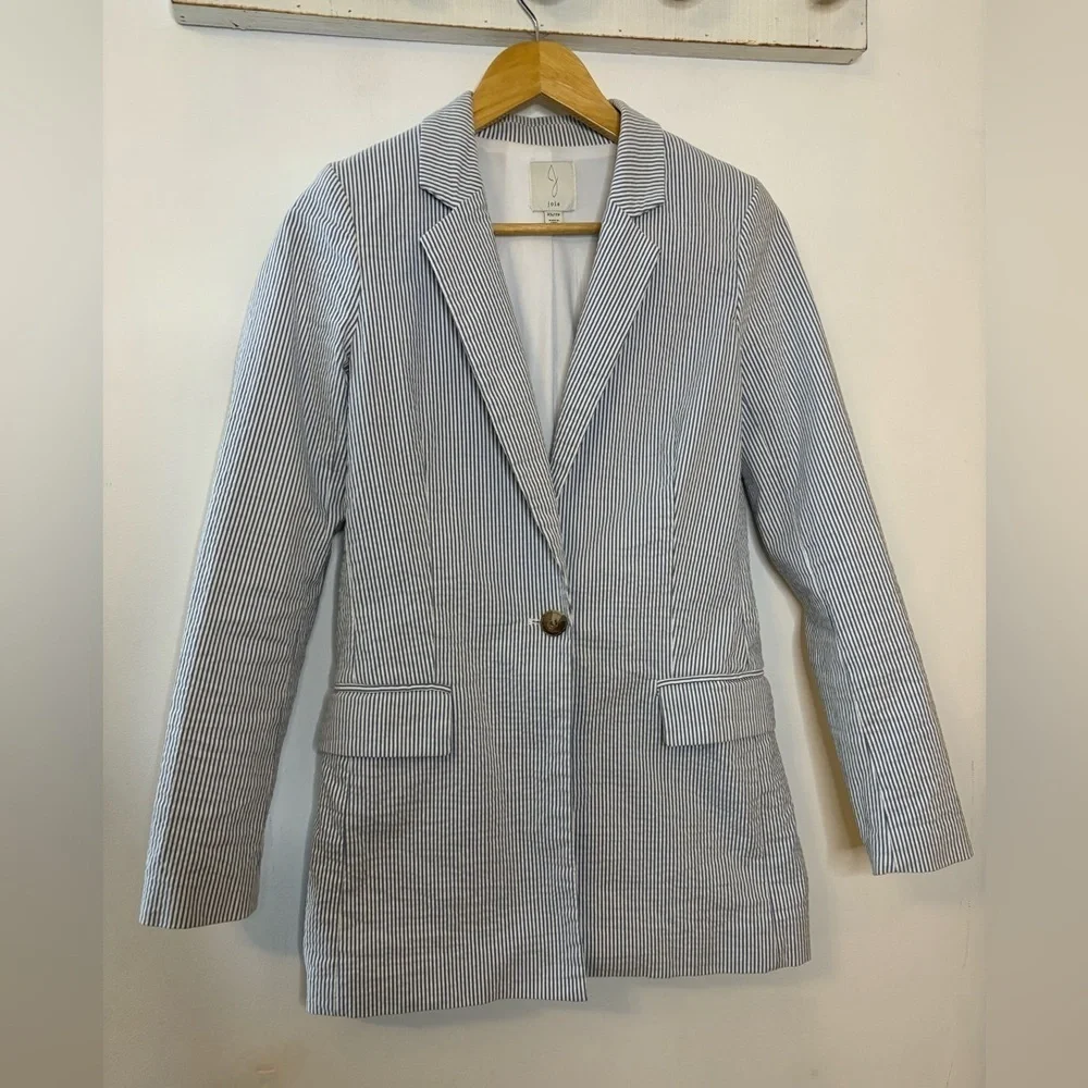 Joie Seersucker Striped Longline Blazer